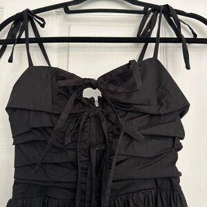 Wayf Black Ruffle Tiered Maxi Dress with Tie Straps Size Small NWT